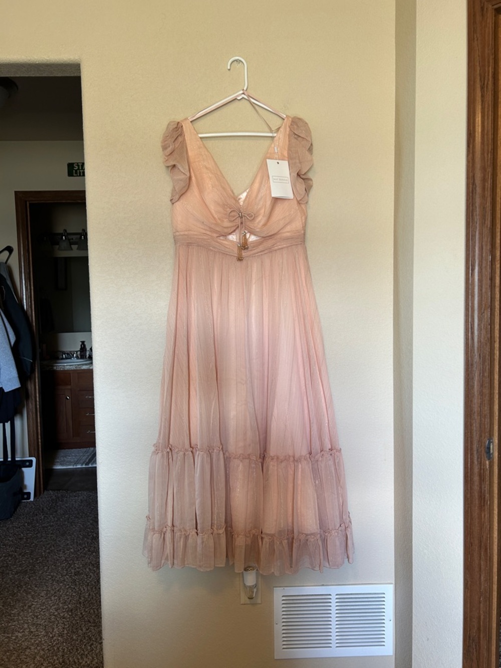 NWT Mac Duggal 68187 Blush Pink Metallic Tiered Tea Dress Size 12 Formal Event - Picture 4 of 15